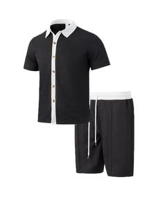 Ensemble de plage décontracté bicolore noir et blanc en maille gaufrée pour homme