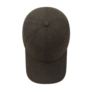 Winter dark coffee wool baseball cap for men with ear protection and metal logo detail