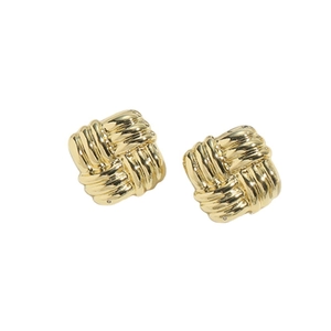 French vintage style square woven gold plated earrings with a luxurious metallic texture
