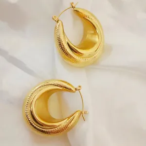 Boucles d'oreilles créoles épaisses en acier inoxydable doré 18K avec motif de serpent