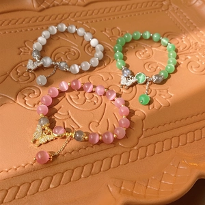 Bracelet Élastique En Perles D'œil De Chat Avec Pendentif Papillon Et Zircon Bijoux Pour Femmes