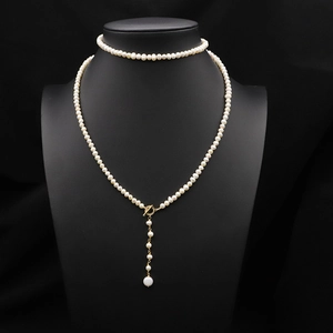 GLSEEVO Vintage Freshwater Pearl Long Necklace For Women Elegant Gold Plated Alloy Tassel Y-Shaped Sweater Chain Jewelry
