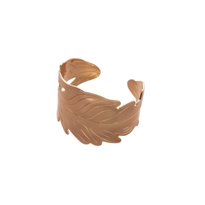 Irregular rose gold leaf-shaped open cuff bracelet with detailed vein texture for women