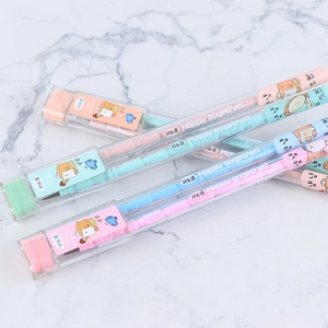 Detail of multi-functional building block pencils with cartoon patterns and eraser caps