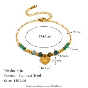 18K gold plated stainless steel beaded heart and lip charm bracelet with extension chain