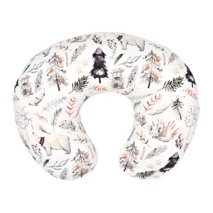 Detail of soft U-shaped nursing pillow cover with forest animal watercolor print