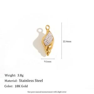 Elegant 18K gold plated stainless steel conch shell pendant with pavé zircon stones