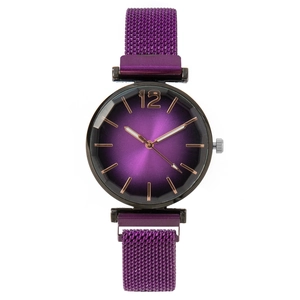 Fashionable women's quartz watch with purple gradient dial and magnetic mesh strap