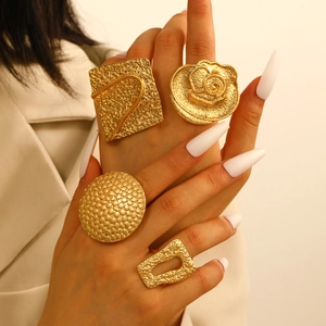 Vintage Chunky Rings For Women Alloy Stainless Steel Geometric Irregular Adjustable Open Finger Ring Heart Flower Jewelry
