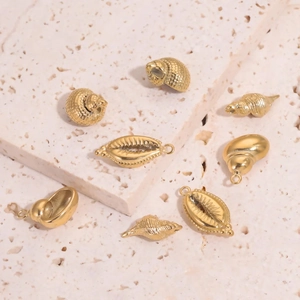 Golden 3D stainless steel seashell and conch pendants for DIY jewelry making