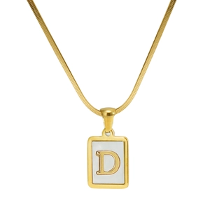 18K gold plated stainless steel snake chain necklace with square shell letter D pendant