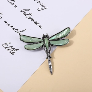 Spilla vintage a forma di libellula con ali in conchiglia di abalone e finitura argento