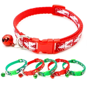 Christmas pet collar with snowflake prints and metal bell for cats and small dogs
