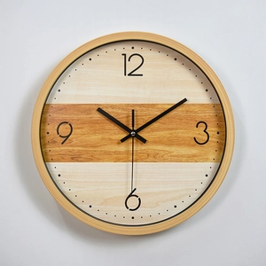 Modern 12-inch round wall clock with bamboo texture and minimalist Arabic numerals