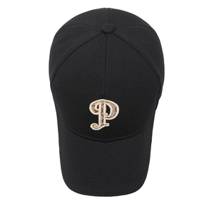Casquette de baseball classique noire en tissu ananas avec logo lettre P brodé