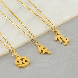 Collana Con Pendente Segno Zodiacale Acciaio Inossidabile Placcato Oro 18K Dodici Costellazioni Gioielli Moda Donna