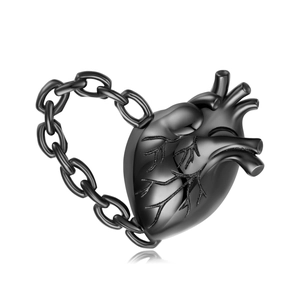 Realistic black anatomical heart pendant necklace with intricate vascular textures