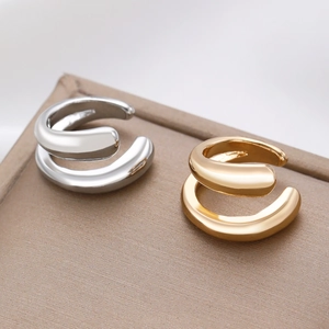 Ear cuffs vintage franceses de doble capa en oro y plata para mujeres sin perforación