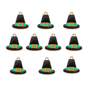 Set of 10 DIY alloy charms featuring black Thanksgiving pilgrim hats with orange band