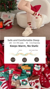 Thick coral fleece Christmas socks featuring festive patterns and warm plush slippers