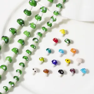 Handmade Lampwork Glass Mushroom Beads Polka Dot Colorful Loose Spacer Beads For DIY Jewelry Making Bracelet Necklace