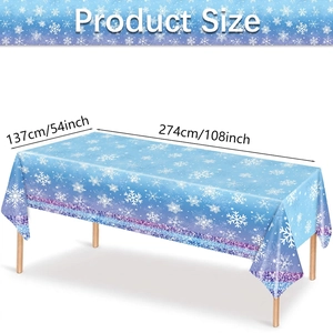 Blue gradient snowflake disposable PE tablecloth for Christmas winter party, 137x274cm