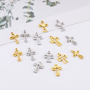 Stainless Steel Cross Pendants Hollow Charms For DIY Necklace Earring Jewelry Making Accessories Religious Style