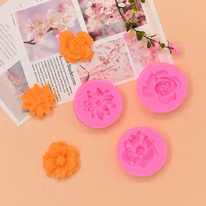 Silicone flower molds for fondant cakes and DIY roses daisies crafts with orange flower samples