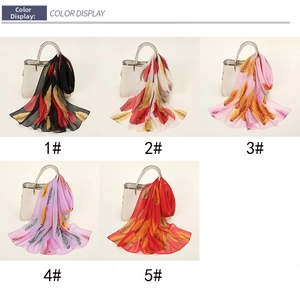 Lightweight chiffon scarves set with feather patterns in five colors for summer