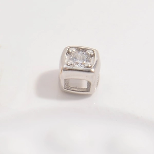 Minimalist S925 silver cube bead with hollow heart design and cubic zirconia stone