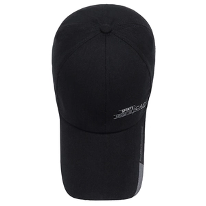Classic black sports baseball cap with white letter embroidery for outdoor sun protection