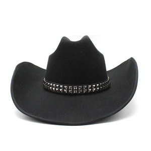 Black wool felt western cowboy hat with double rows of square silver metal studs