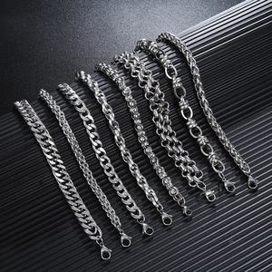 Collection of silver stainless steel Cuban and link bracelets with lobster clasps for men