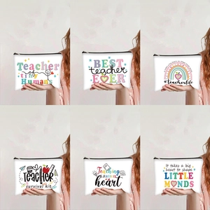 Canvas Cosmetic Bag Zipper Toiletry Pouch Travel Makeup Organizer For Women Teacher Gift Inspirational Printed Bag