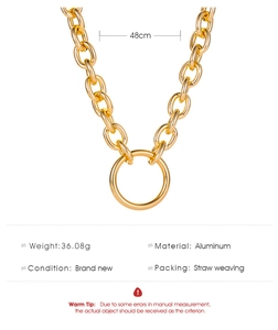 Macro view of gold chunky chain necklace with dimensions 48cm and weight 36g specification