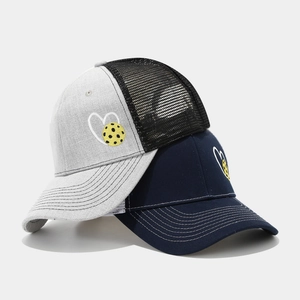 Mesh baseball cap with heart embroidery and breathable net back in gray and navy