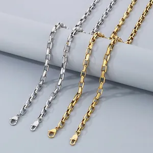 Minimalist Box Chain Necklace 304 Stainless Steel 18K Gold Plated Geometric Fashion Jewelry For Men Women Geometric Links
