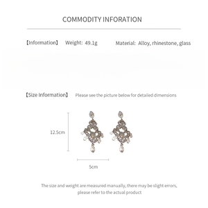 Detailed size chart for vintage floral tassel earrings with rhinestone and alloy details