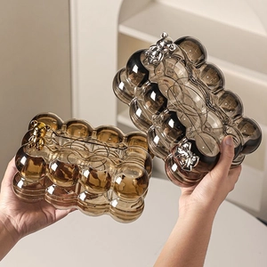 Luxury amber acrylic tissue box with bubble texture and cute metallic bear decoration