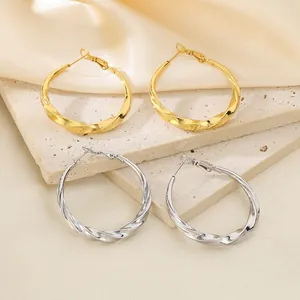 Twisted Hoop Earrings Stainless Steel 18K Gold Plated Minimalist Spiral Texture C-Shaped Fashion Jewelry For Women