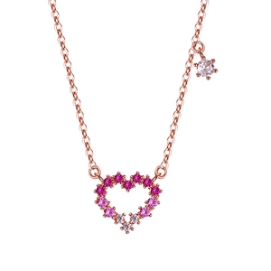 Exquisite rose gold heart necklace with gradient pink and white zircon pavé setting