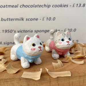 Figurines de chat en bois sculptées à la main pour bureau ou décoration de voiture