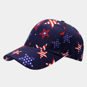 Detail of navy baseball cap with American flag stars and high-quality fabric texture