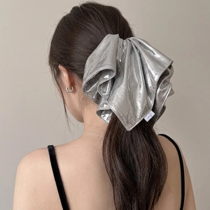 Oversized Metallic Scrunchies Shiny Coated Fabric Pleated Hair Ties High Elastic Ponytail Holder Modern Minimalist Women