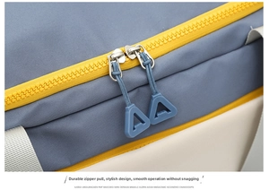 Travel duffel bag zipper detail, smooth pull, durable slider, fashion design, fitness bag