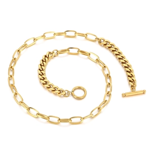 Fashionable 18K gold plated stainless steel toggle necklace with dual chain design