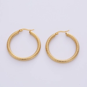 Textured 18K gold plated titanium steel hoop earrings with snake chain pattern style