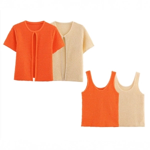 Women Hollow Out Crochet Knit Cardigan And Tank Top Sequined Solid Color Casual Chic Tops