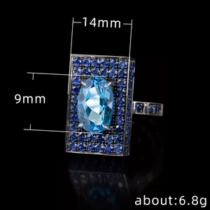 Square wide band ring for men and women with blue stone and full diamond setting