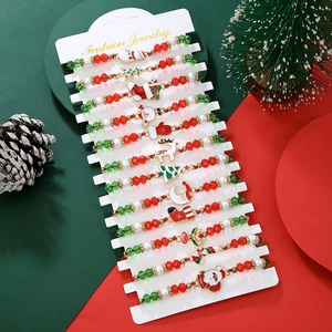 Braccialetti Di Natale Lega Babbo Natale Renna Pupazzo Di Neve Ciondolo Corda Rossa Regolabile Gioielli Di Perline Regalo